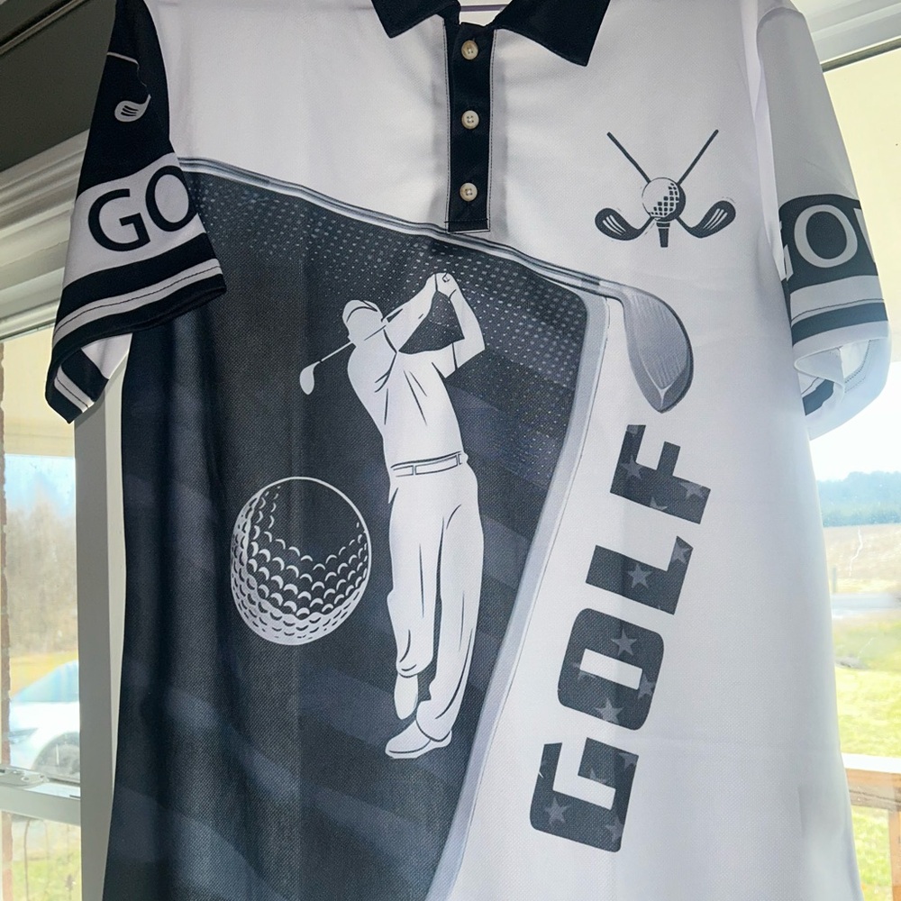 Golf Themed Black and White Polo Shirt